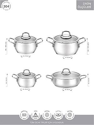 Cemile 8 Pcs Tencere Seti (16/18/22/24Krn.) - 7