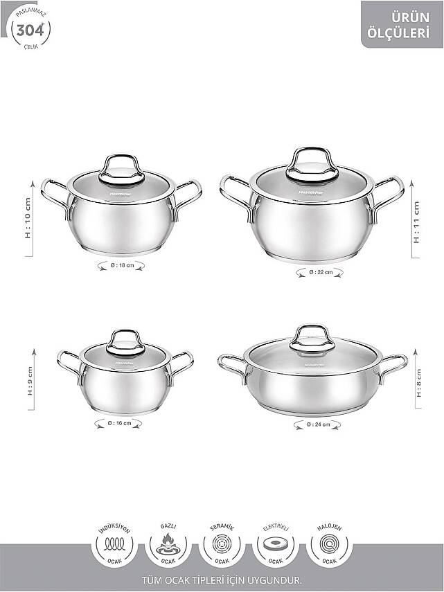 Cemile 8 Pcs Tencere Seti (16/18/22/24Krn.) - 7