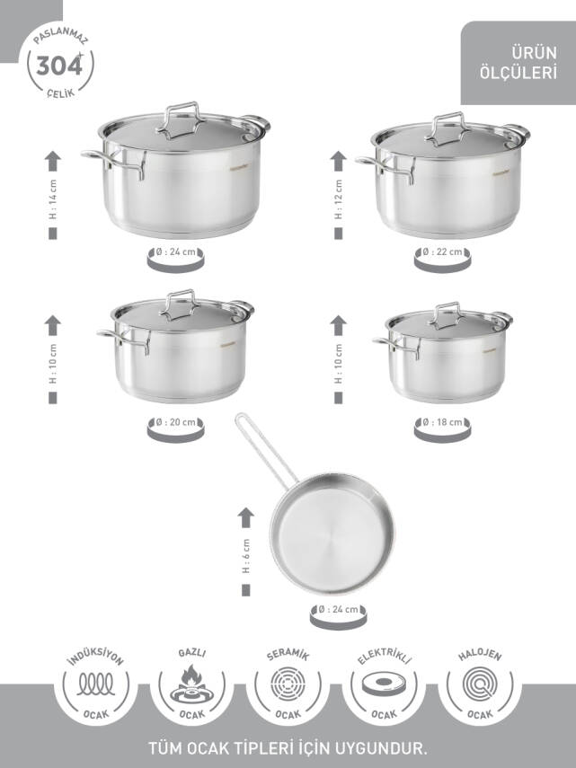 Hascevher Anett 9 Pcs Tencere Set (18/20/22/24/24Tava) - 3