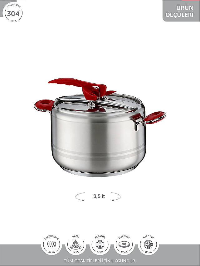 Hascevher Esila 3,5 lt Düz Düdüklü Tencere - 7