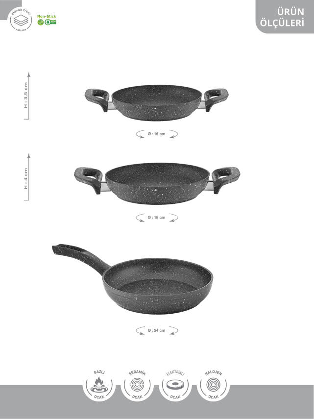 Hascevher Verona Granit 3 Parça Sahan - Tava Seti(16/18cmSahan/24cmTava) - 4
