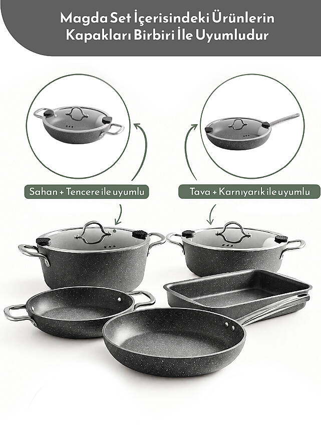 Hascevher Magda 7 Pcs Granit Full İnd. Set (22Ten/26Kar/26Tava/22Shn/30KTep) 4mm - 8