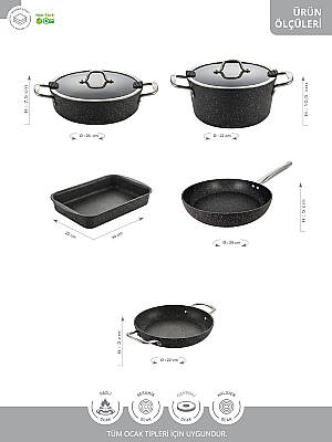 Hascevher Magda 7 Pcs Granit Full İnd. Set (22Ten/26Kar/26Tava/22Shn/30KTep) 4mm - 9